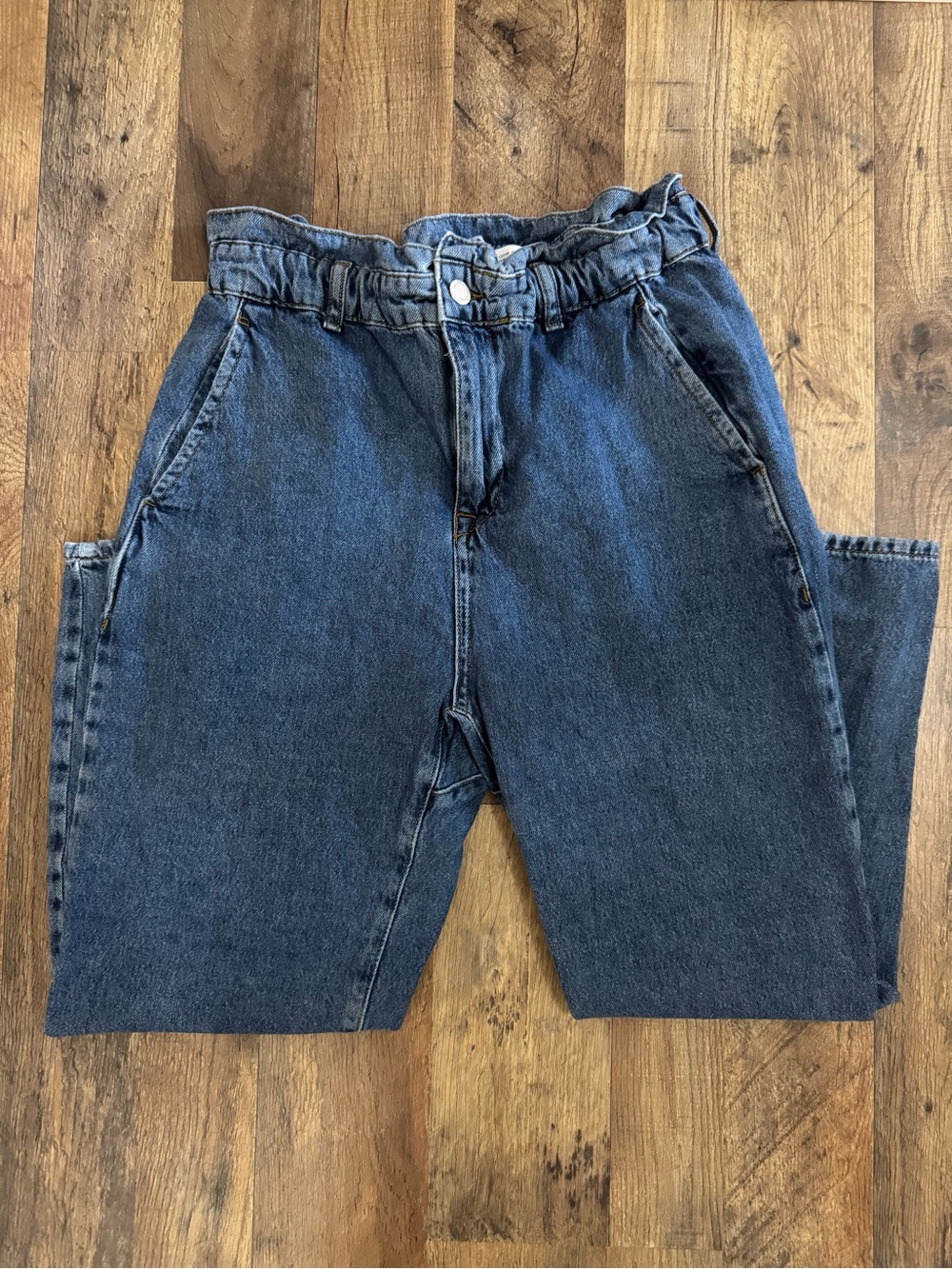 Zara High-Rise Paperbag Waist Jeans - Dark Blue